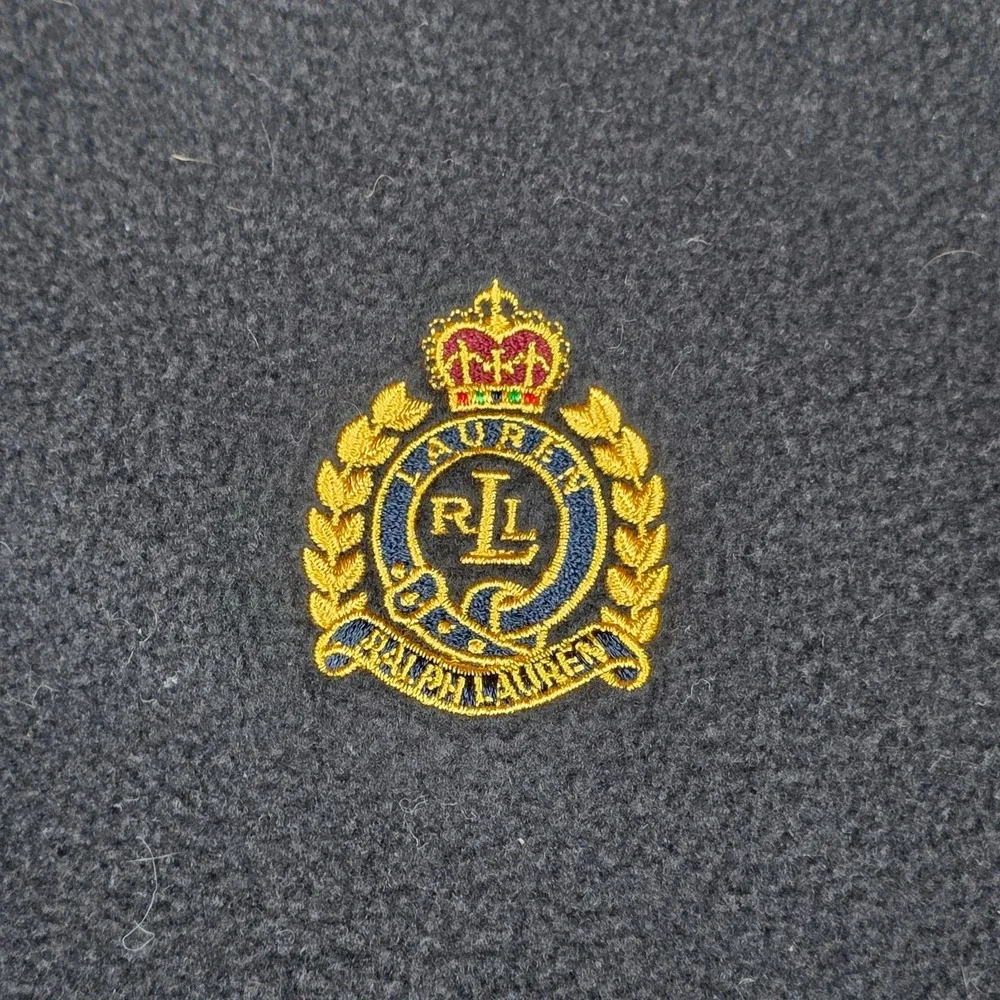 Lauren Ralph Lauren Fleece Pullover Womens Petite M Black Quarter Zip Crest Logo